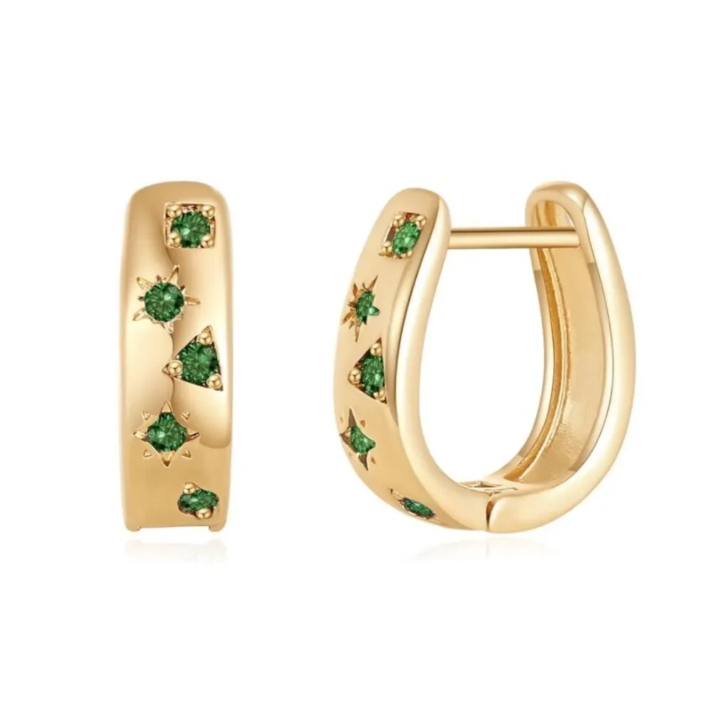 Chunky cubic zirconia hoop huggie earrings